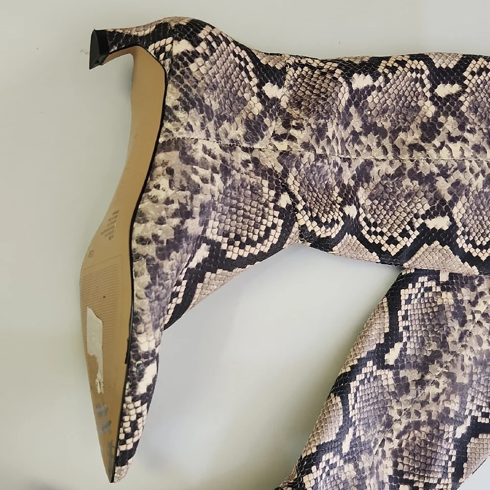 Gianni Bini Over-the-Knee Snakeskin Print Boots - Tan and Black - Picture 4 of 12